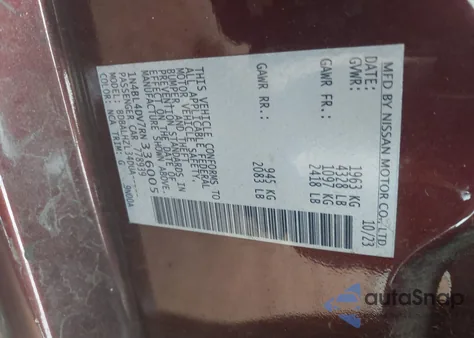 2024 Nissan Altima Sv Fwd from USA, damaged, VIN 1N4BL4DV7RN336005